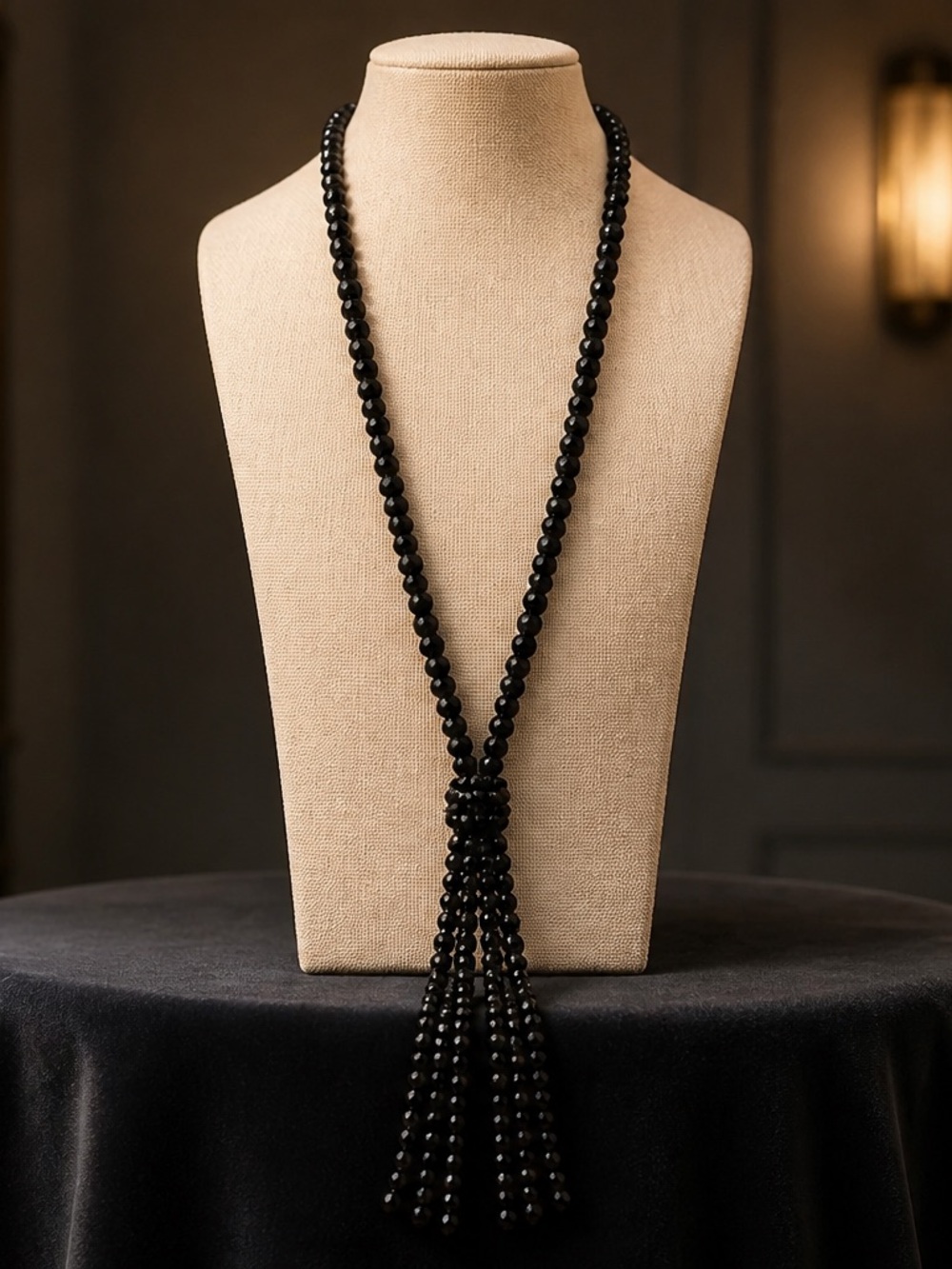Classic Black Beaded Tassel Necklace - Women Jewelry